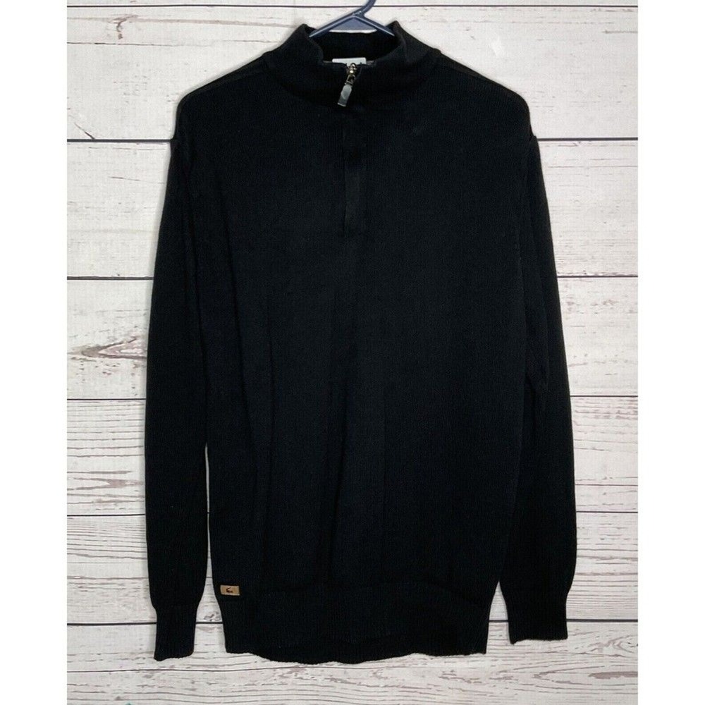 Lacoste Black 1/4 Zip MockNeck Sweater Pullover Men 6/L Peru Cotton/Wool